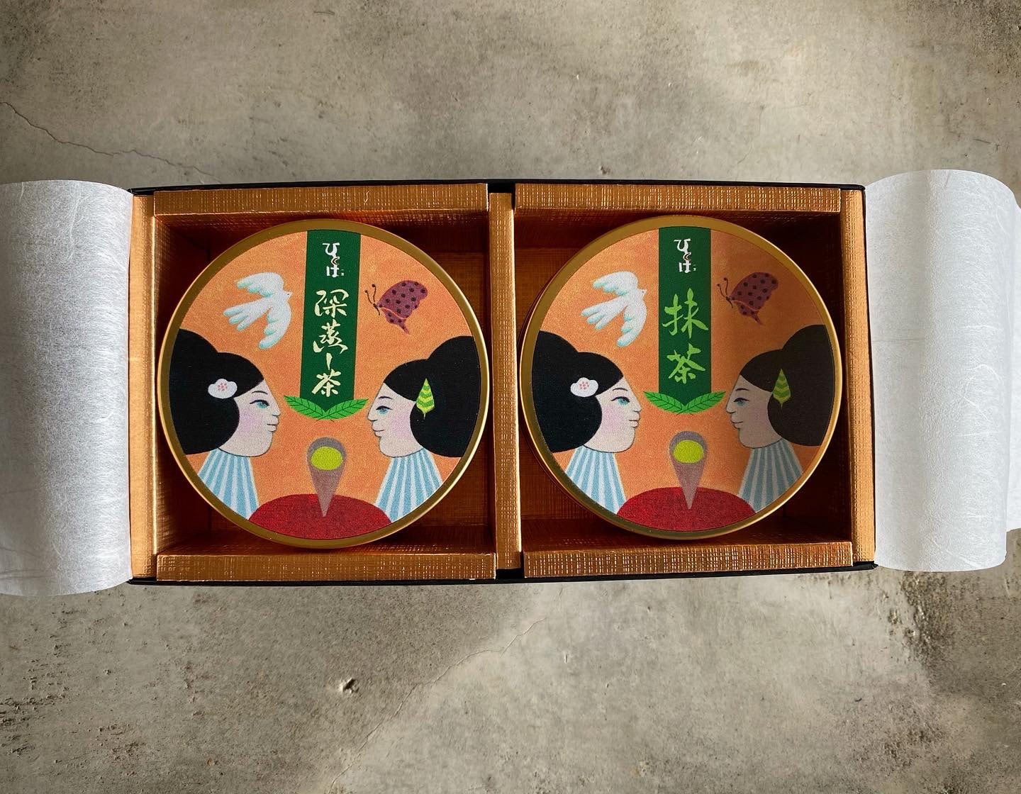 最高級粉末茶ギフト箱入りセット（深蒸し玉緑茶・抹茶） 2個入り